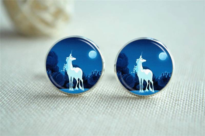Einhorn Manschettenknöpfe, Vollmond Krawatte Clip, Märchen, Viel Glück Benutzerdefinierte Foto Manschettenknöpfe Bar Geschenk | xk268 von hmpisces