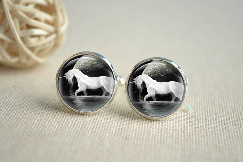 Einhorn-Manschettenknöpfe & Mond Krawattenklammer-Set, Personalisierte Hochzeit Manschettenknöpfe, Herren Einhorn Krawattennadel, Geschenk Für Den von hmpisces