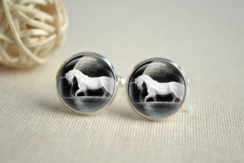 Einhorn-Manschettenknöpfe & Mond Krawattenklammer-Set, Personalisierte Hochzeit Manschettenknöpfe, Herren Einhorn Krawattennadel, Geschenk Für Den von hmpisces