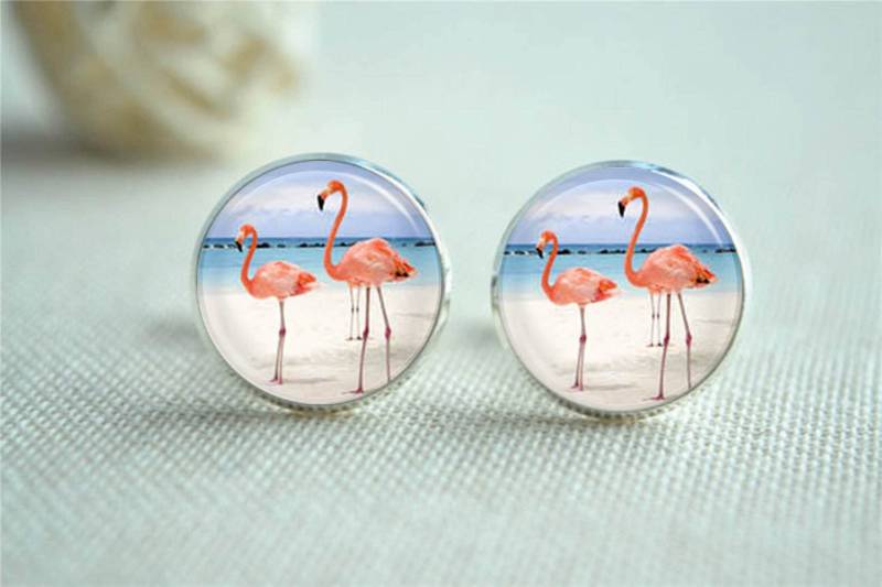 Flamingos Manschettenknöpfe, Rosa Flamingo Liebhaber Vogel Personalisierte Benutzerdefinierte Hochzeit Manschettenknöpfe | xk252 von hmpisces