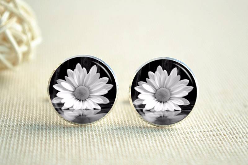 Gänseblümchen Manschettenknöpfe, Blume Schwarz Und Weiß, Daisy Tie Clip, Männer Manschettenknöpfe | xk190 von hmpisces
