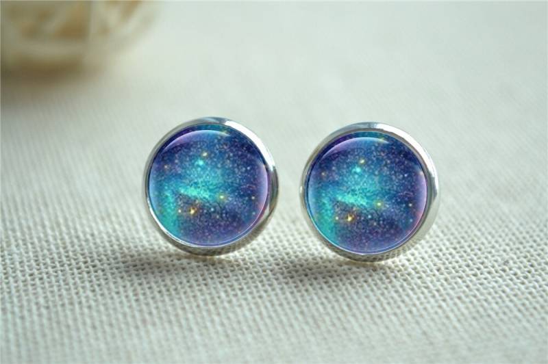 Galaxie Ohrringe, Blaue Ohrstecker, Milchstraße Post Nebelfleck Raum Bild Glaskuppel Unisex Geschenk | Eh195 von hmpisces