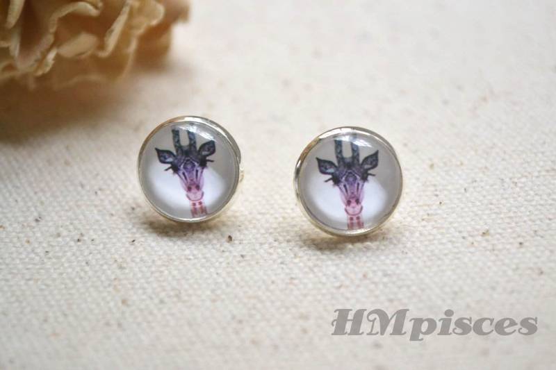 Giraffe Ohrringe, Ohrstecker, Tier Post Glaskuppel Bild Handgemachte Geschenk Für Sie | Eh082 von hmpisces