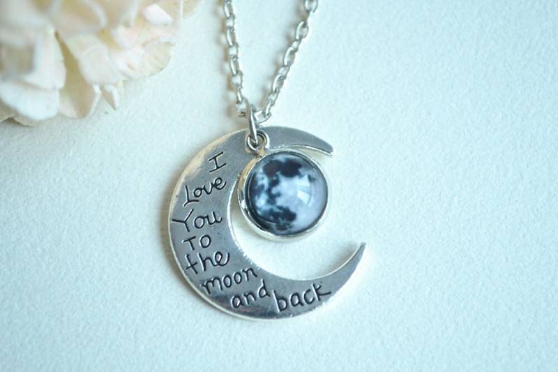 Halbmond Halskette, Vollmond Ich Liebe Dich Zum Mond Und Zurück Zitieren Cosmic Universe Schmuck Hochzeitsgeschenk | xl025 von hmpisces