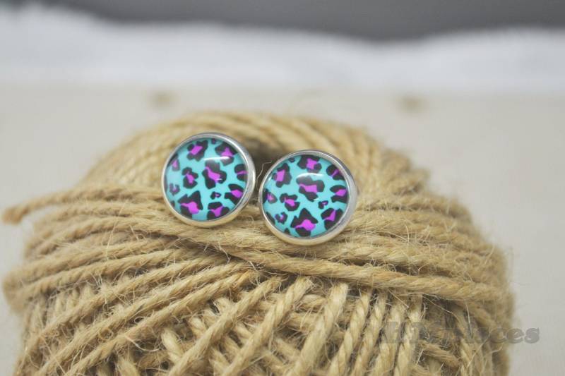 Leopardenmuster Ohrringe, Ohrstecker, Lila Ohrstecker Geschenk, Glaskuppel Foto | Eh67D5 von hmpisces