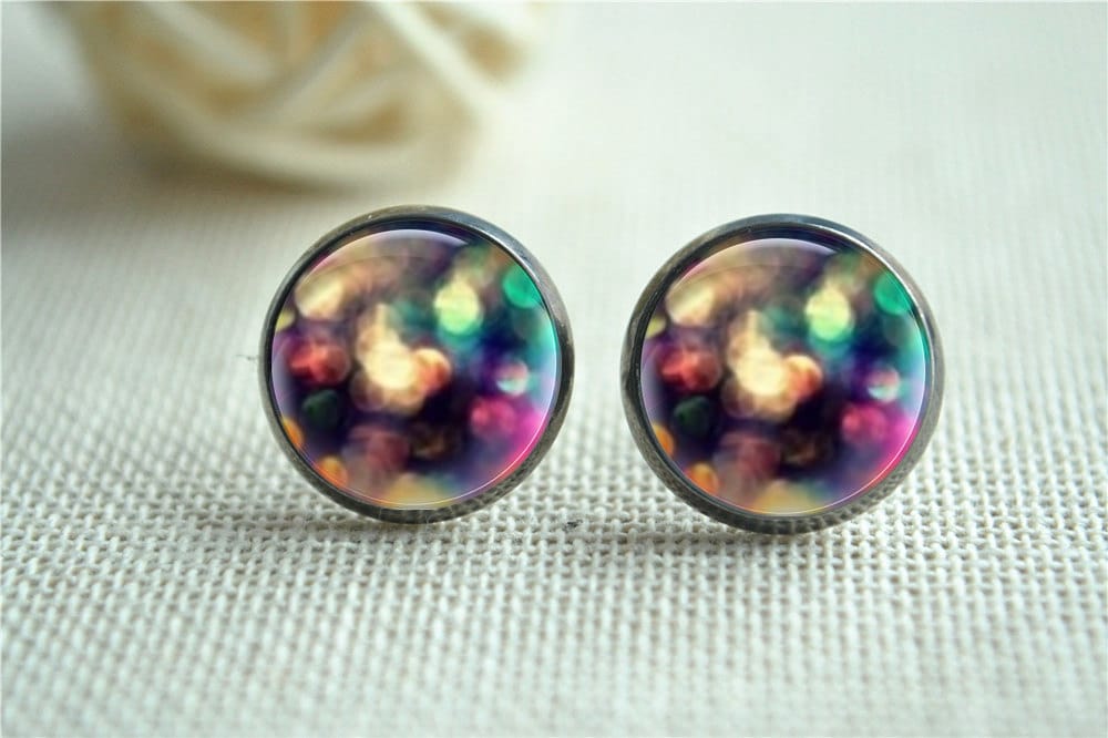 Lichter Ohrringe, Licht Und Schatten Bunte Bild Ohrstecker, Stadt Foto Schmuck, Cabochon Geschenk | Eh104 von hmpisces