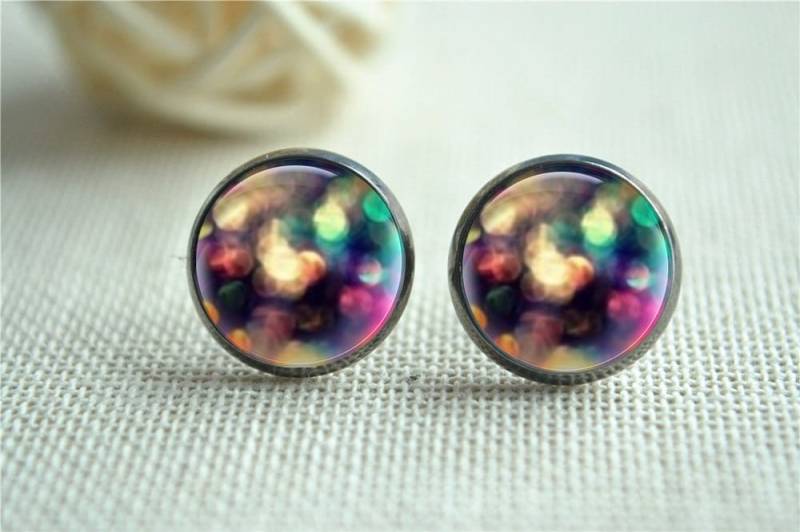 Lichter Ohrringe, Licht Und Schatten Bunte Bild Ohrstecker, Stadt Foto Schmuck, Cabochon Geschenk | Eh104 von hmpisces