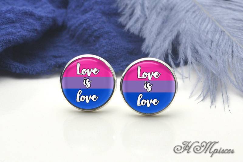 Liebe Ist Manschettenknöpfe, Lgbtq Krawatte Clip, Gay Pride Bisexuelle Herren Glas Kuppel Cabochon Ohrringe Halskette Manschettenknöpfe | xk154-5 von hmpisces