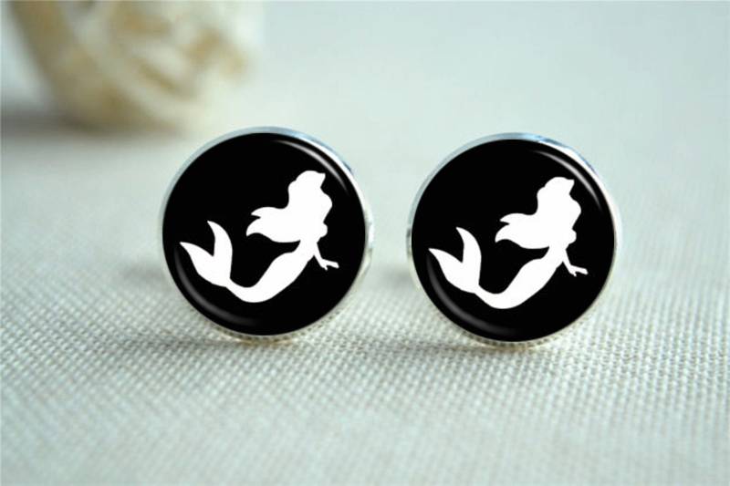 Meerjungfrau Manschettenknöpfe, Kleine Silhouette Personalisierte Manschettenknöpfe Krawatte Clip Für Trauzeugen Vater, Schwarz Und Weiß | xk275 von hmpisces
