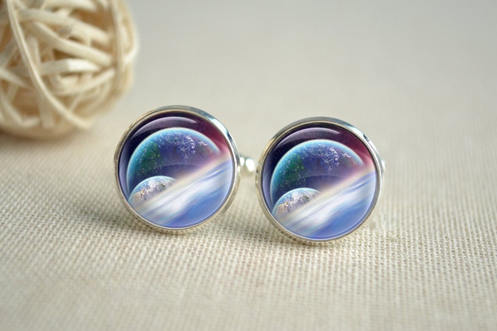 Mond Manschettenknöpfe, Erde Krawatte Clip, Galaxy Manschettenknöpfe & Männer Geschenk Für Männer, Hochzeit | xk040 von hmpisces