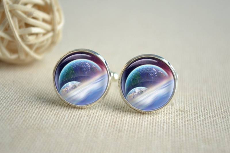 Mond Manschettenknöpfe, Erde Krawatte Clip, Galaxy Manschettenknöpfe & Männer Geschenk Für Männer, Hochzeit | xk040 von hmpisces