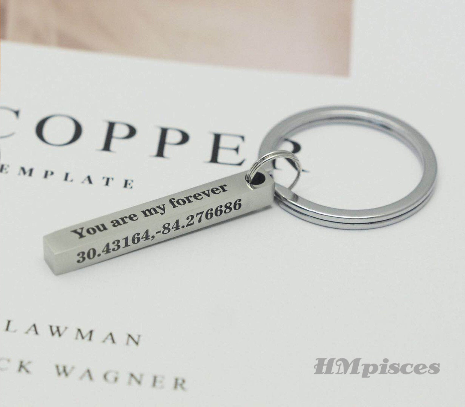 Personalisierte Bar Schlüsselanhänger, Anpassen Laser Graviert Koordinaten Hoch Poliertspiegel Edelstahl Hochzeitsgeschenk Für Ihn von hmpisces