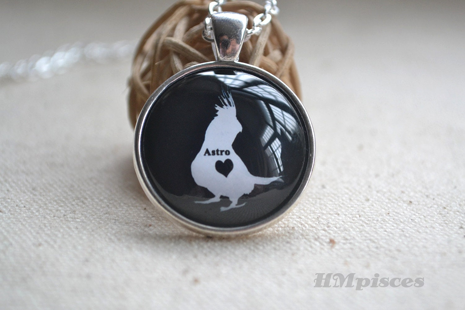Personalisierte Cockatiel Halskette, Name Glaskuppel Anhänger, Süßer Vogel Liebhaber Geschenk, Art Cabochon Charm Schmuck, Papagei Schmuck von hmpisces