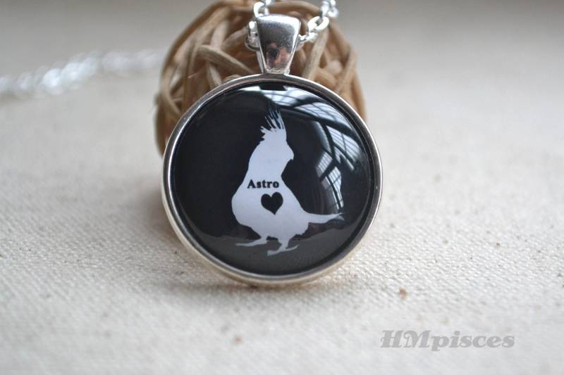 Personalisierte Cockatiel Halskette, Name Glaskuppel Anhänger, Süßer Vogel Liebhaber Geschenk, Art Cabochon Charm Schmuck, Papagei Schmuck von hmpisces