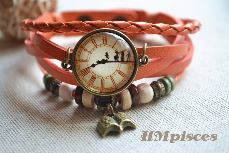 Peter Pan Armband, Märchen Lederarmband, Eröffnung Buch Charm Gewebte Geflochtene Maßgeschneiderte Cabochon Schmuck Geschenk | Sl038 von hmpisces