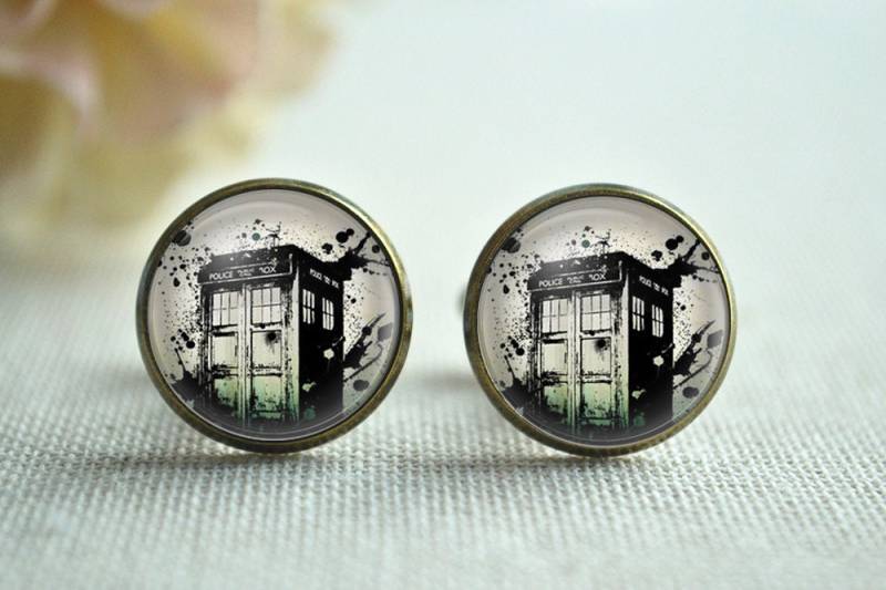 Polizei-Box Krawatte Clip Tardis Manschettenknöpfe & Dr Who Tie Clip-Set, Steampunk Doctor Who Manschettenknöpfe, Retro Hochzeit Männer Zubehör von hmpisces