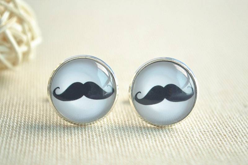 Schnurrbart Manschettenknöpfe, Bart Schwarz Und Weiß Personalisierte Herren Zubehör, Geschenke Für Ihn | xk010 von hmpisces