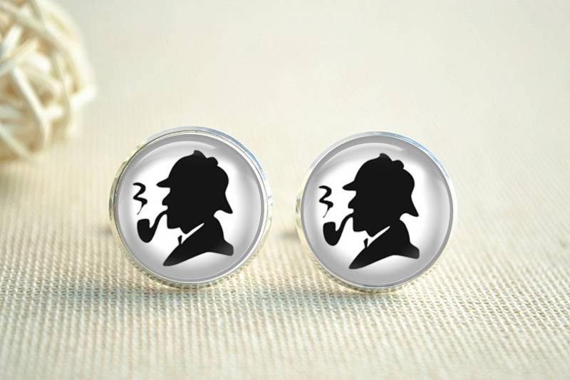 Sherlock Holmes Manschettenknöpfe, Detektiv Manschettenknöpfe Krawatte Clip, Rohr Personalisierte Hochzeit Trauzeugen | xk153 von hmpisces