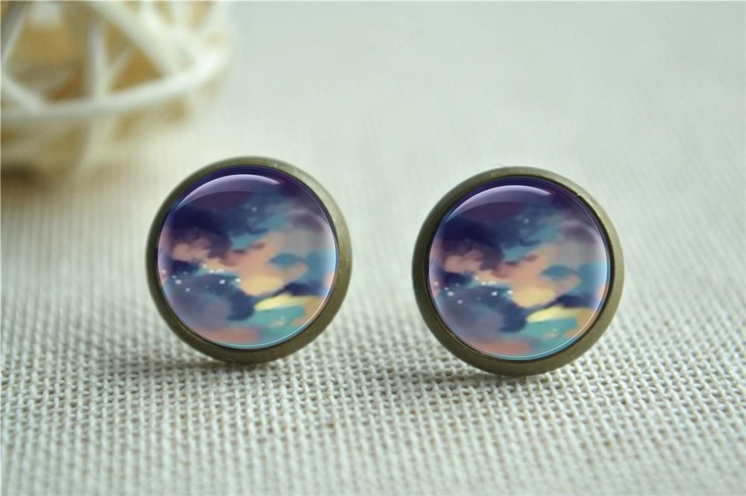 Sky Ohrringe, Bewölkten Himmel Ohrstecker Sonnenuntergang Wolken, Bild Ohrstecker, Glas-Kuppel-Ohrstecker, Kaufen 3 Bekommen 1 Frei | Eh105 von hmpisces