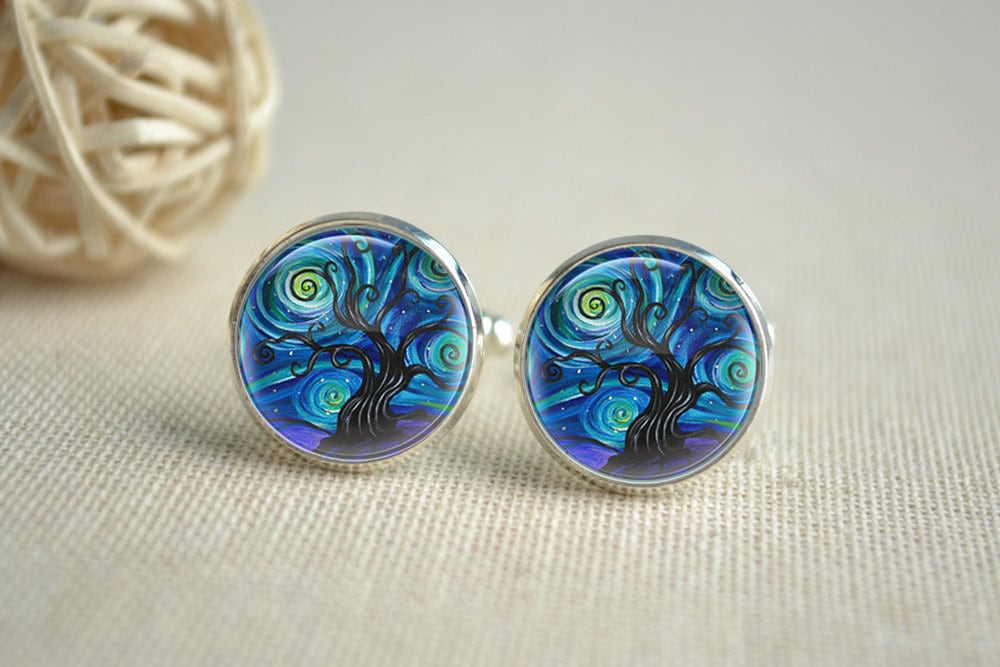 Tree Of Life Cufflinks & Tie Clip Set, Van Gogh Starry Night Men Cufflinks, Clip, Retro Cuff Links Accessoire Father Day Gift | xk065 Tree Of Life Cufflinks & Tie Clip Set, Van Gogh Starry Night Men Cufflinks, Clip, Retro Cuff Links Accessoire Father Day Gift | xk065 von hmpisces