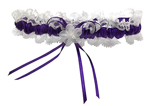 hochzeits-shop-hamburg Strumpfband M8242 mit Blumen und Schleife in diversen Farben (one Size, Violett) von hochzeits-shop-hamburg