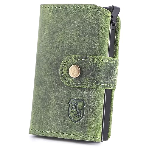 hodalump Kompaktes Kreditkartenetui mit Schutzhülle aus Echt-Leder - Kreditkartenhalter für Damen und Herren - Money Clip mit Kartenhüllen (Grün) von hodalump