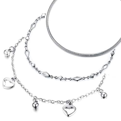 hoduar Luxuriöse Edelstahl-Fußkettchen für Damen - Verstellbar Wasserfeste, lichtechte zierliche Herz-Knöchel-Armbänder in Silber und Gold - Eleganter Schmuck für Frauen von hoduar