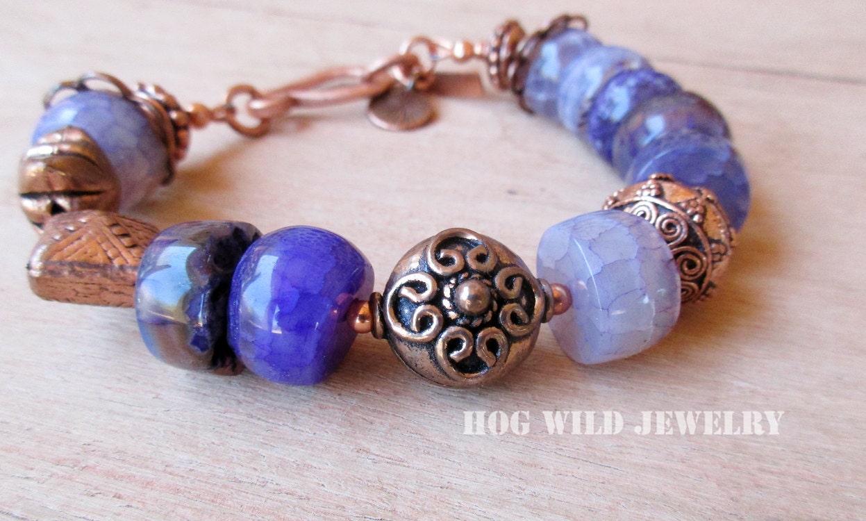 Handwerker, Die Handgefertigte Lila Achat Kupfer Damen Armband von hogwildjewelry