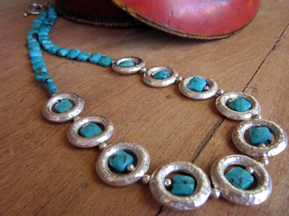 Türkis 925Er Silber Collier, Südwest Damen Halskette, Artisan Schmuck, Handgefertigte Edelstein-Halskette von hogwildjewelry