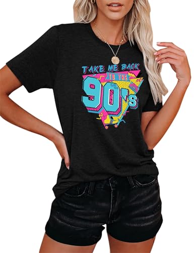 80s Baby 90s Made Me Shirt Damen Vintage Batik 90er Jahre Shirts Lässiges Retro 80er Jahre Nostalgie Shirt Oberteile (Schwarz,XL) von hohololo