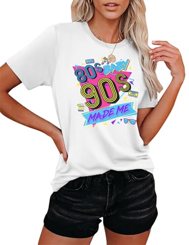 80s Baby 90s Made Me Shirt Damen Vintage Batik 90er Jahre Shirts Lässiges Retro 80er Jahre Nostalgie Shirt Oberteile (Weiß-b,S) von hohololo