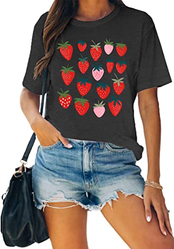 Damen Erdbeer T-Shirts Obst Shirts Erdbeeren Grafik-Tshirt Gartenbekleidung Gärtner Geschenk Oberteile von hohololo