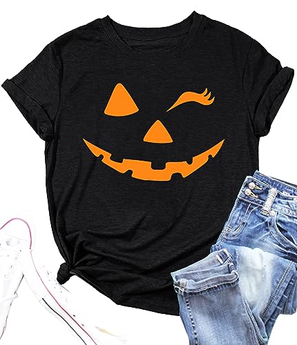 Damen Halloween KüRbisgesicht T-Shirt Frauen KüRbis Shirt Herbst Karneval Shirts von hohololo