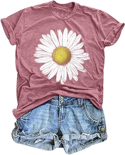 Damen Sonnenblume T-Shirt Frauen Tshirt mit Sonnenblumen-Motiv Sommer Kurzarm Shirt für Frau...… von hohololo