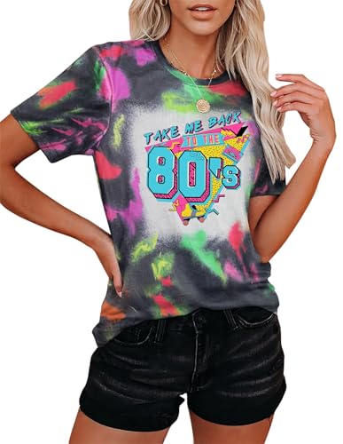 Damen Vintage 80er Jahre Tshirts LäSsiges Retro 80er Jahre Party Shirt Oberteile (80s-Mehrfarbig-a,L) von hohololo