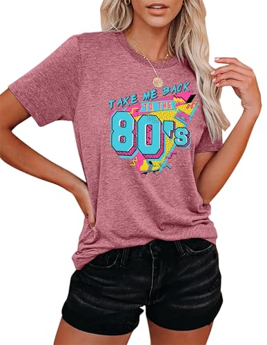 Damen Vintage 80er Jahre Tshirts LäSsiges Retro 80er Jahre Party Shirt Oberteile (80s-rosa-a,XL) von hohololo