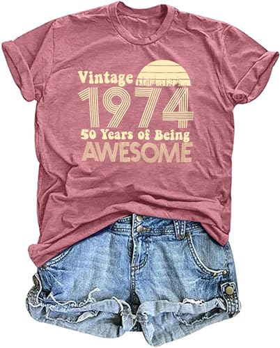 Geburtstag T-Shirts für Damen zum 50 Geburtstag Vintage 1974 Shirt mit Grafik Lässige Geburtstagsgeschenke Blusentops... von hohololo