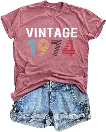 Geburtstag T-Shirts für Damen zum 50 Geburtstag Vintage 1974 Shirt mit Grafik Lässige Geburtstagsgeschenke Blusentops... von hohololo