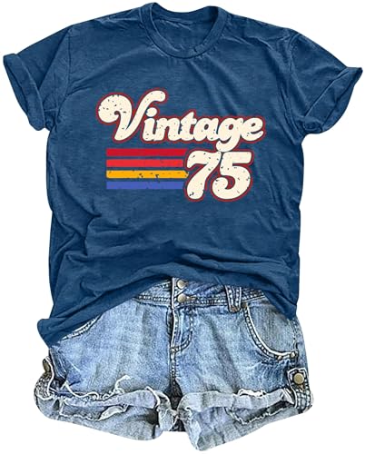 Geburtstag T-Shirts für Damen zum 50 Geburtstag Vintage 1975 Shirt mit Grafik Lässige Geburtstagsgeschenke Blusentops... (Blau1,M) von hohololo