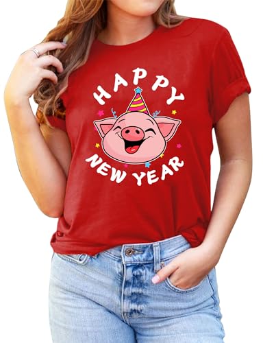 Glücksschwein T-Shirt Damen Silvester Neujahr Glücksbringer Shirt Happy New Year Obertei von hohololo