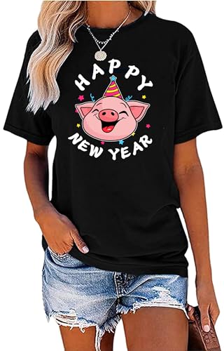 Glücksschwein T-Shirt Damen Silvester Neujahr Glücksbringer Shirt Happy New Year Obertei von hohololo