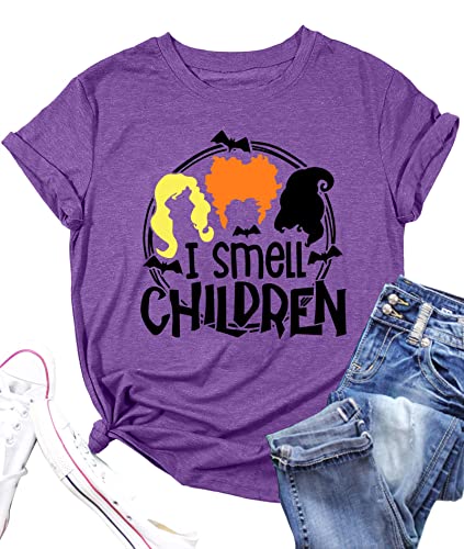 Halloween-Shirt Für Damen I Smell Children Sanderson Grafik T-Shirt Hocus Pocus Shirt Herbst Kurzarm T-Shirt Tops von hohololo