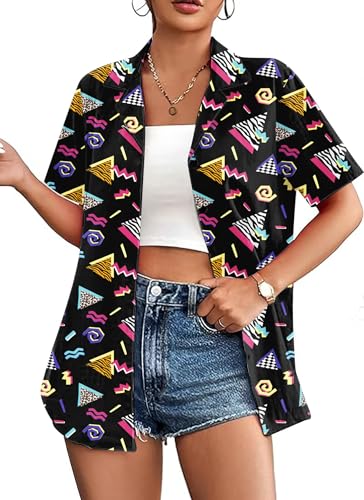 Hawaii Shirt Damen Vintage 90Er Hemd LäSsiges Retro 80Er Nostalgie Shirts Bluse Oberteile (Mehrfarbig-b,M) von hohololo