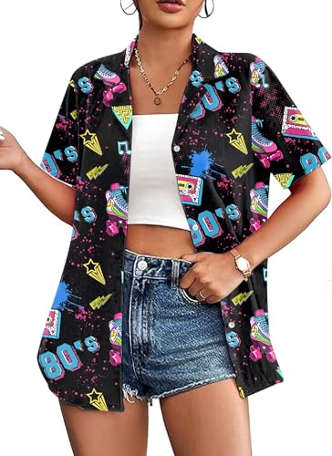 Hawaii Shirt Damen Vintage 90Er Hemd LäSsiges Retro 80Er Nostalgie Shirts Bluse Oberteile von hohololo