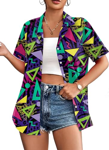 Hawaii Shirt Damen Vintage 90Er Hemd LäSsiges Retro 80Er Nostalgie Shirts Bluse Oberteile (Mehrfarbig6,XL) von hohololo