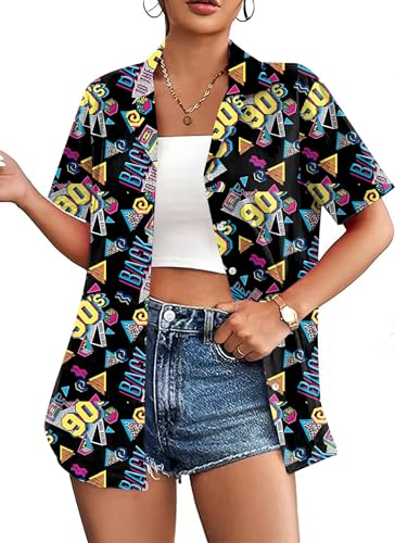 Hawaii Shirt Damen Vintage 90Er Hemd LäSsiges Retro 80Er Nostalgie Shirts Bluse Oberteile (Mehrfarbig7,XXL) von hohololo