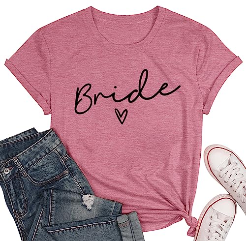 Damen JGA T-Shirt Team Bride Shirt Team Braut Shirt Für Frauen Junggesellenabschied Tshirt Brautjungfern-T-Shirts (Rosa1,L) von hohololo