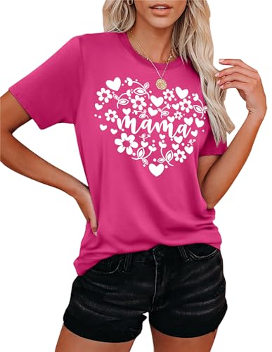 Mama Tshirt Damen T-Shirts Mit Niedlichem Mama-Druck Frauen Mutti Herz Kleidung Oberteil von hohololo