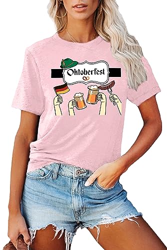 Oktoberfest Damen T-Shirt Frauen-Oberteil mit Bier-Festival-Aufdruck lockeres T-Shirt von hohololo