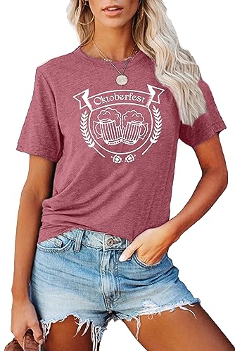 Oktoberfest Damen T-Shirt Frauen-Oberteil mit Bier-Festival-Aufdruck lockeres T-Shirt von hohololo